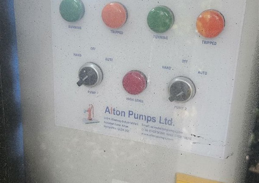 Pump control panel with status lights and hand-off-auto switches