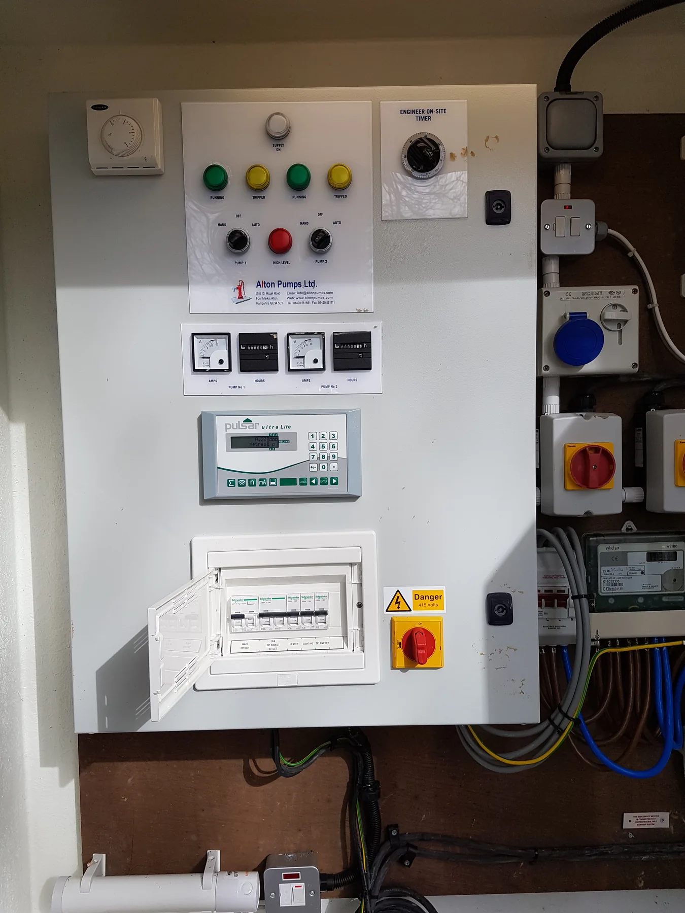 Alton Pumps twin-pump control panel with ultrasonic level controller