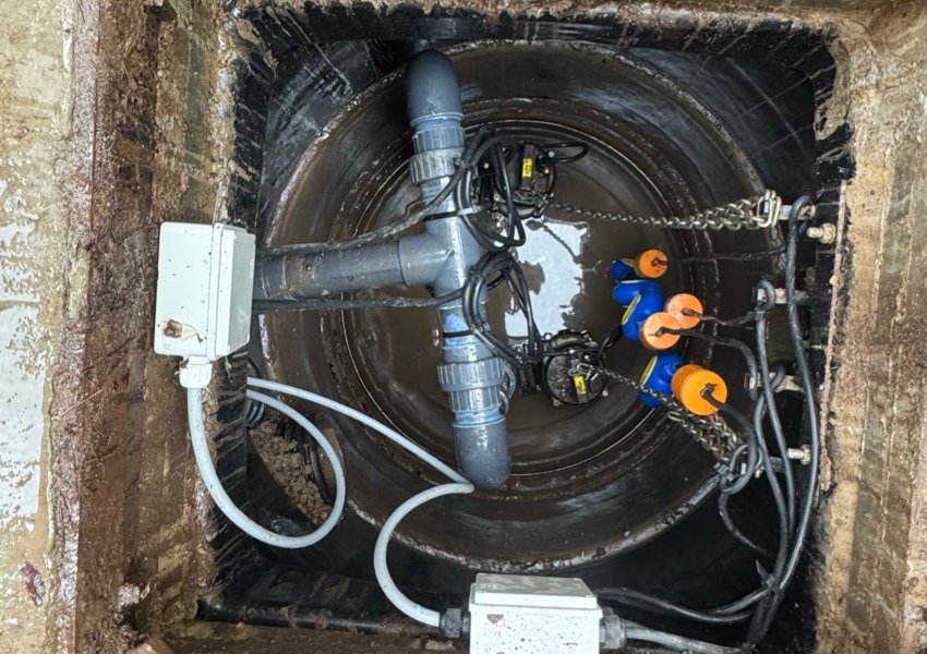 Serviced pump chamber with new pipework, floats and junction box