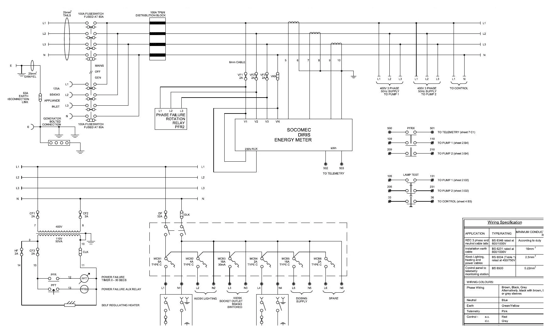 Redacted control panel schematic for an adoptable pump station