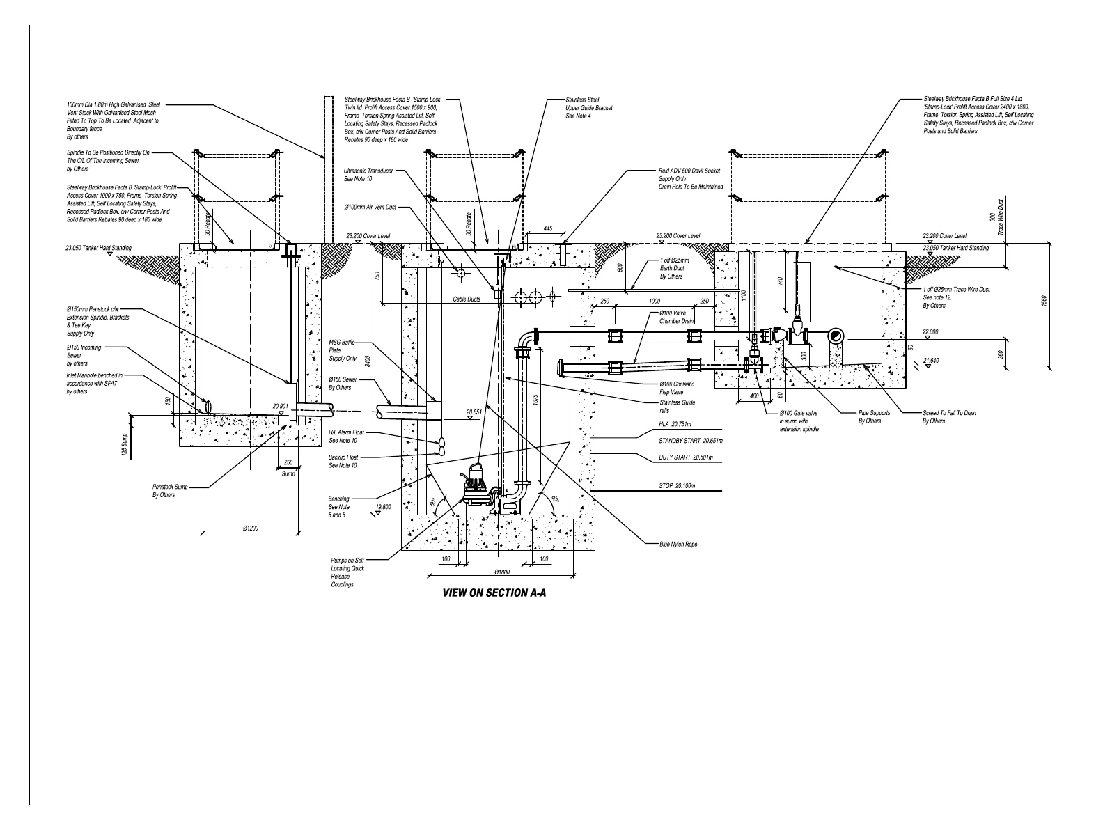 Redacted section through an adoptable pump station wet well and valve chamber